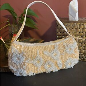 Beaded Floral Baguette Purse